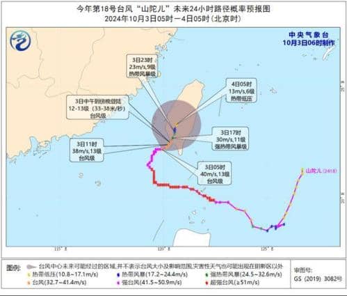 台风橙色预警：“山陀儿”减弱为台风级 将于今天登陆台湾岛沿海
