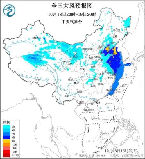 大风黄色预警：辽宁山东内蒙古新疆西藏部分地区阵风将达8至9级